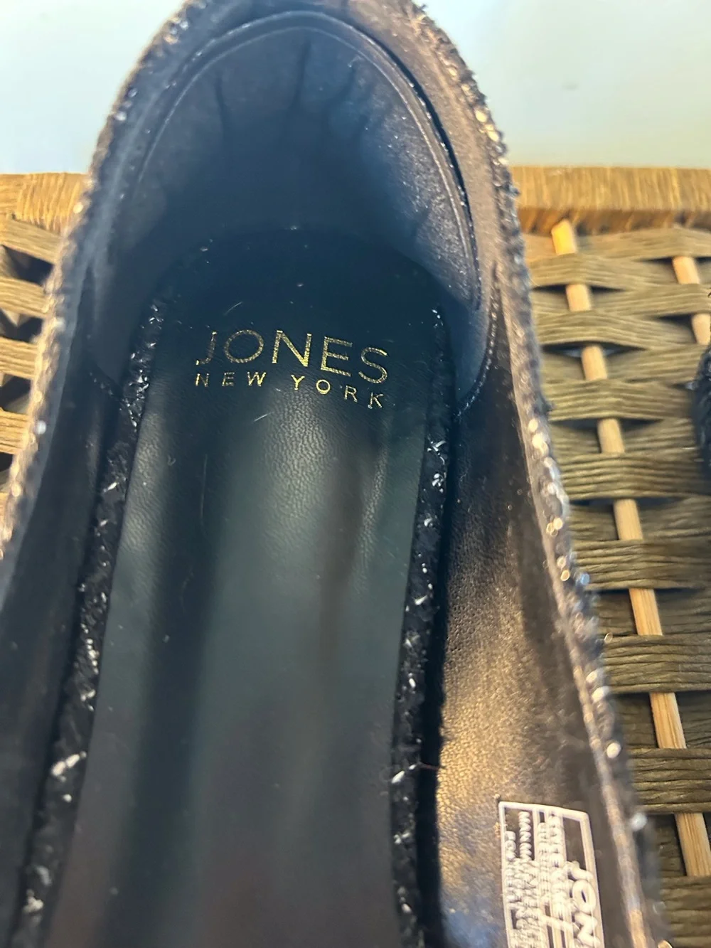 Jones New York Black Tweed Pointed-Toe Quesheen Flats Gold Accents 9M Dress Up
